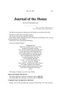 MAY 29, Journal of the House SEVENTY-FOURTH DAY