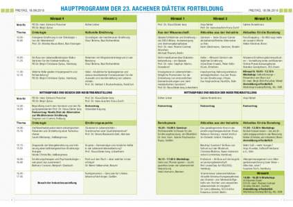 FREITAG, Hauptprogramm der 23. Aachener Diätetik Fortbildung Hörsaal 4  Vorsitz