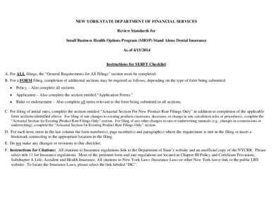 Small Business Health Options Program (SHOP) Stand Alone Dental Insurance Checklist[removed]