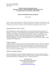 Notice of Proposed Rulemaking Board of Pilot Commissioners Page 1 of 10 California State Transportation Agency BOARD OF PILOT COMMISSIONERS FOR THE BAYS OF