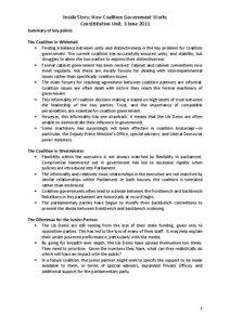 Inside Story: How Coalition Government Works Constititution Unit, 3 June 2011 Summary of key points
