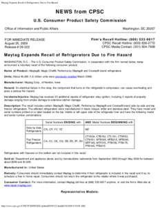 U.S. Consumer Product Safety Commission / Refrigerator / Mechanical engineering / Whirlpool Corporation / Technology / Law / Magnetix / Jasper County /  Iowa / Maytag / Product recall