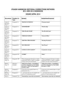 IPSASB HANDBOOK EDITORIAL CORRECTIONS BETWEEN 2014 AND 2013 HANDBOOK ISSUED APRIL 2014 Document Position in Text