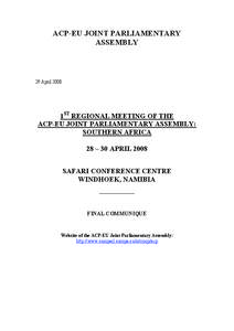 ACP-EU JOINT PARLIAMENTARY ASSEMBLY 29 April[removed]1ST REGIONAL MEETING OF THE