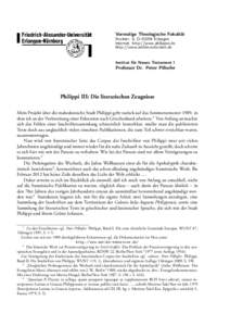 Vormalige Theologische Fakultät Kochstr. 6, D–91054 Erlangen Internet: http://www.philippoi.de http://www.antike-exkursion.de  Institut für Neues Testament I