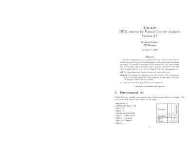 fca.sty LATEX–macros for Formal Concept Analysis Version 2.1 Bernhard Ganter TU Dresden October 1, 2007