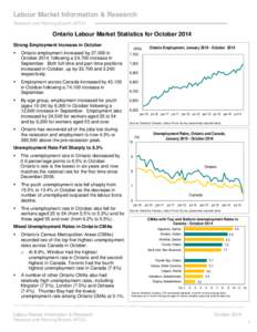 Labour Market Information & Research Research and Planning Branch, MTCU Ontario Labour Market Statistics for October 2014 Strong Employment Increase in October 