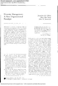 Diversity management: A new organizational paradigm Jacqueline A Gilbert; Bette Ann Stead; John M Ivancevich Journal of Business Ethics; Aug 1999; 21, 1; Research Library pg. 61  Reproduced with permission of the copyrig