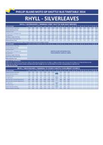 PHILLIP ISLAND MOTO GP SHUTTLE BUS TIMETABLE[removed]RHYLL - SILVERLEAVES RHYLL / SILVERLEAVES / RAMADA EVENT SHUTTLE RUN (DAY SERVICE) STOP LOCATIONS