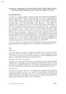 LETTER OF AGREEMENT BETWEEN THE PACIFIC ARCTIC GROUP (PAG) AND THE INTERNATIONAL ARCTIC SCIENCE COMMITTEE (IASC) General Introduction The IASC was founded in 1990 in the context of post-perestroika renewal of internation