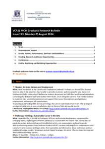 VCA & MCM Graduate Research Bulletin Issue 113: Monday 25 August 2014 Contents 1.