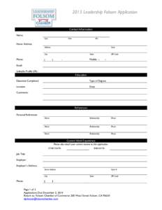 2015 Leadership Folsom Application  Contact Information Name: Last