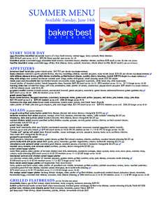 SUMMER MENU Available Tuesday, June 14th bakers’best C