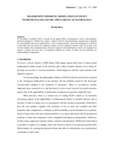 Abstracta 2 : 2 pp. 148 – 171, 2006  MEASUREMENT-THEORETIC OBSERVATIONS ON FIELD’S INSTRUMENTALISM AND THE APPLICABILITY OF MATHEMATICS  Davide Rizza