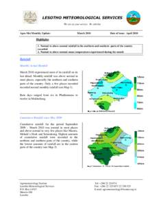 LESOTHO METEOROLOGICAL SERVICES We are at your service. Re sebelise Agro-Met Monthly Update:  March 2010