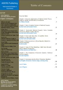 ASERS Publishing Mathematical Models in Economics Table of Contents  Mathematical Models in