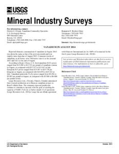 Mineral Industry Surveys For information, contact: Désirée E. Polyak, Vanadium Commodity Specialist U.S. Geological Survey 989 National Center Reston, VA 20192