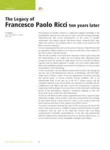 Editorial News  The Legacy of Francesco Paolo Ricci ten years later A. Paoletti