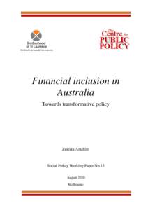 Financial inclusion in Australia: towards transformative policy