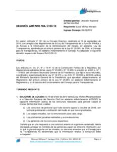 Entidad pública: Dirección Nacional del Servicio Civil DECISIÓN AMPARO ROL C130-10  Requirente: Luisa Vilches Morales