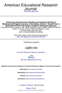 American Educational Research Journal http://aerj.aera.net Enhancing the Interpretive Reading and Analytical Writing of Mainstreamed English Learners in Secondary School : Results From a