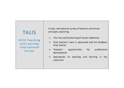 Cognition / Evaluation / Teaching And Learning International Survey / Educators / Talis Group / Teacher / Teaching method / E-learning / Education / Knowledge / Teaching