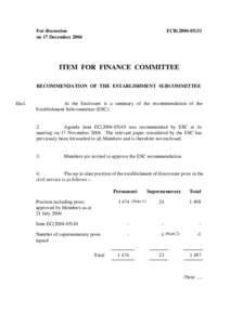 For discussion on 17 December 2004 FCR[removed]ITEM FOR FINANCE COMMITTEE