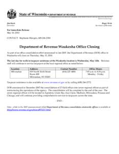 Department of Revenue Waukesha Office Closing