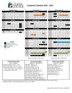 Academic Calendar[removed]SUMMER SESSION June 2016 Wk