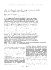 JOURNAL OF GEOPHYSICAL RESEARCH, VOL. 108, NO. D24, 4799, doi:2003JD003824, 2003  Observed and modeled relationships among Arctic climate variables Yonghua Chen, James R. Miller, and Jennifer A. Francis Institute