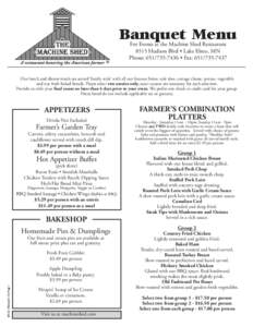 Banquet Menu For Events at the Machine Shed Restaurant 8515 Hudson Blvd • Lake Elmo, MN Phone: [removed] • Fax: [removed]