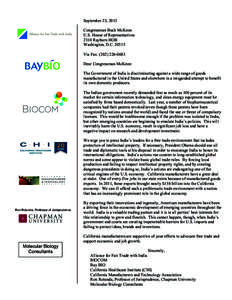 September 23, 2013 Congressman Buck McKeon U.S. House of Representatives 2310 Rayburn HOB Washington, D.C[removed]Via Fax: ([removed]