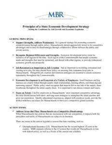 Principles of a State Economic Development Strategy Setting the Conditions for Job Growth and Economic Expansion GUIDING PRINCIPLES: §