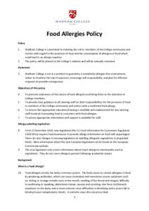 Food Allergies Policy Policy 1. 2.