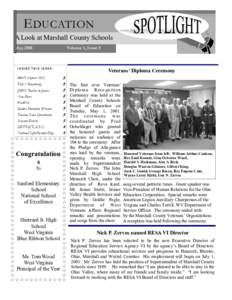 E DUCATION A Look at Marshall County Schools May 2001 Volume 1, Issue 5