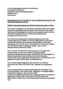 An die Oberbürgermeisterin der Stadt Bonn Frau Bärbel Dieckmann Bürgerbüro der Oberbürgermeisterin Berliner Platz[removed]Bonn Bürgerantrag nach 24 GO NRW, § 10 der Hauptsatzung und § 27 der