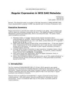 WIS IMPLEMENTATION NOTE No.1  Regular Expression in WIS DAR Metadata TOYODA Eizi[removed]Last update: [removed]