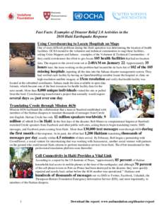 Fast Facts: Examples of Disaster Relief 2.0 Activities in the 2010 Haiti Earthquake Response Using Crowdsourcing to Locate Hospitals on Maps One of more difficult problems during the Haiti operation was determining the l