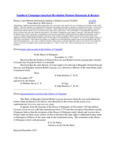 Southern Campaign American Revolution Pension Statements & Rosters Bounty Land Warrant information relating to Robert Lawson VAS850 Transcribed by Will Graves vsl 2VA[removed]