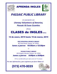 APRENDA INGLES  PASSAIC PUBLIC LIBRARY en asociación con  Literacy Volunteers of America,