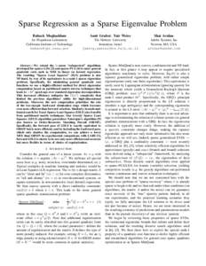 Sparse Regression as a Sparse Eigenvalue Problem Baback Moghaddam Jet Propulsion Laboratory California Institute of Technology [removed]