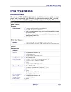 Construction Criteria for Child Care Space Type from the GSA Unit Cost Study