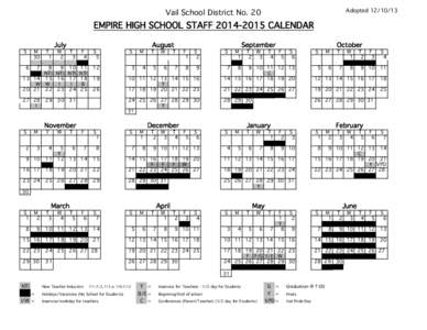 Adopted[removed]Vail School District No. 20 EMPIRE HIGH SCHOOL STAFF[removed]CALENDAR S