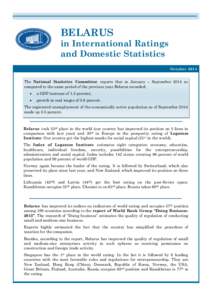 BELARUS in International Ratings and Domestic Statistics October[removed]The National Statistics Committee reports that in January – September 2014 as