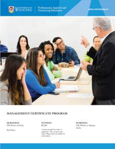 MANAGEMENT CERTIFICATE PROGRAM DURATION 290 Hours of Study TUITION $4,200