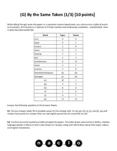 (G) By the Same Tokenpoints] While sifting through some old papers in a computer science department, you come across a table of words and numbers. At first glance, it seemed as if these numbers were behaving c