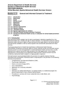 Arizona Department of Health Services Division of Behavioral Health Services PROVIDER MANUAL White Mountain Apache Behavioral Health Services Version Section[removed]