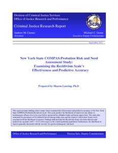 NYS COMPAS Probation Risk and Need Assessment Study