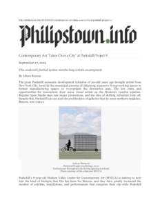 http://philipstown.infocontemporary-art-takes-over-a-city-at-peekskill-project-v/  Contemporary Art ‘Takes Over a City’ at Peekskill Project V September 27, 2012 This weekend’s festival ignites months-l