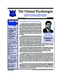 The Clinical Psychologist A Publication of the Society of Clinical Psychology Division 12 - American Psychological Association VOL. 53  No. 2  ➥
